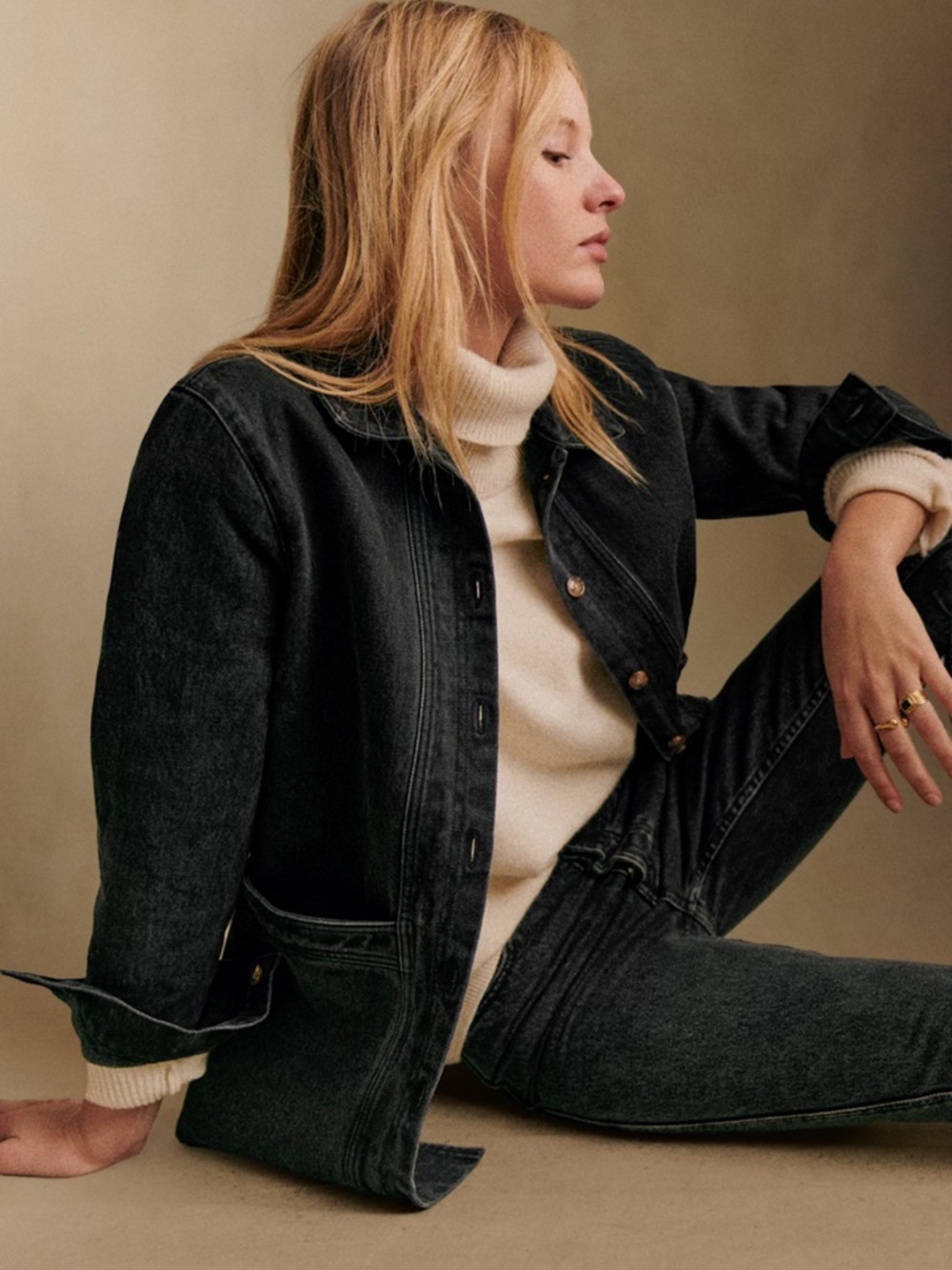 Sezane Will Jacket in Washed Black Jean